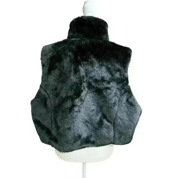 FAUX FUR BLACK VEST WITH POM POM TASSELS HOOK CLOSURE STAND UP COLLAR SIZE L - Picture 5 of 11